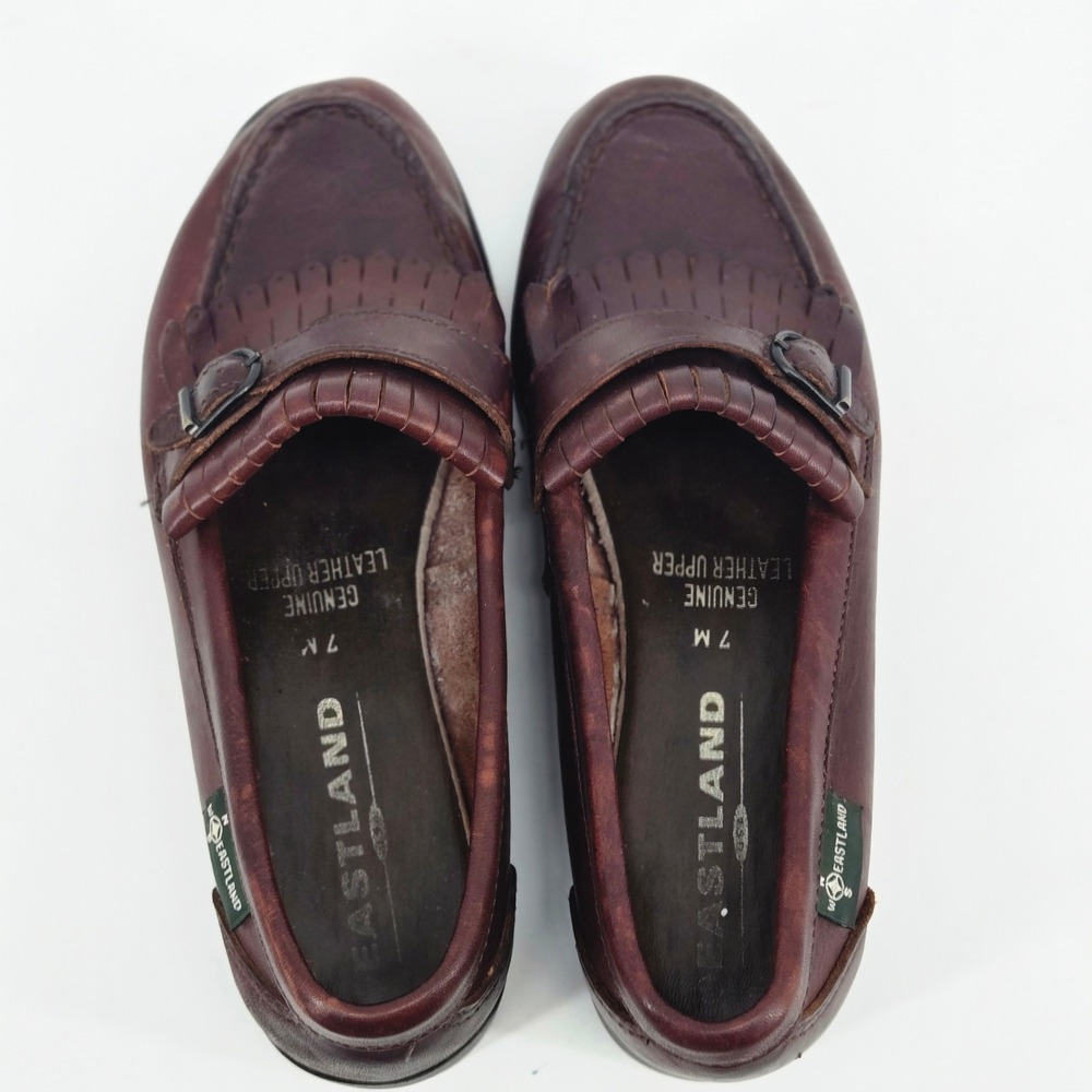 Eastland Vintage 90s Brown Leather Kiltie Fringe Buckle Penny Loafers Shoes 7M - Picture 3 of 12